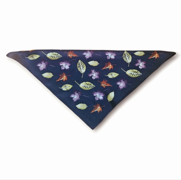 20" Square Dark Brown Scarf With Autumn Leaves Design. - Picture 3 of 5